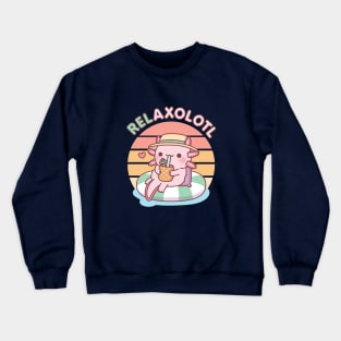 Cute Axolotl Chill On Pool Float Relaxolotl Funny Pun Crewneck Sweatshirt